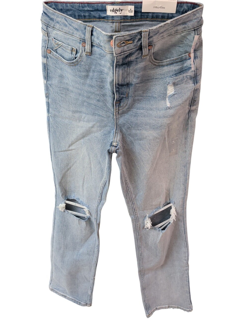 Retail $65 Maurices Edggely High Rise Distressed Slim Boot 8 Short Denim Jean